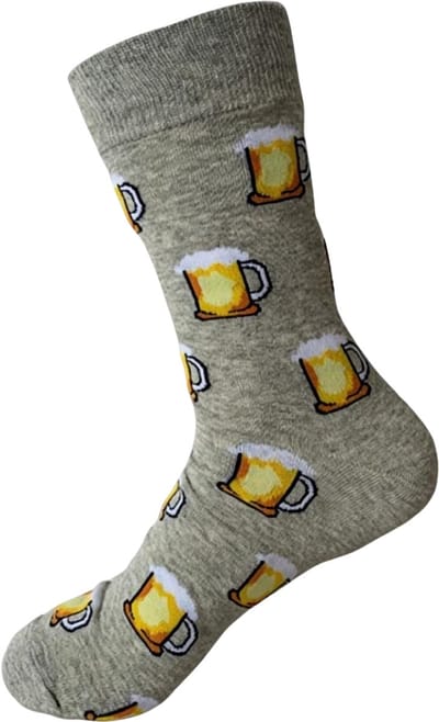 ATTREZZO® Grappige sokken - Bier - Maat 39-42 - Lichtgrijs
