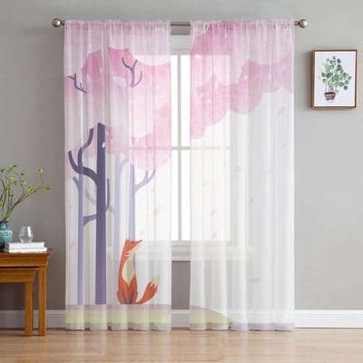 Dier Vogel Vos Bos Winter Raamgordijnen Voor Woonkamer Keuken Deurgordijn Transparante Gordijnen Voor Slaapkamer 135W x 114H(cm)