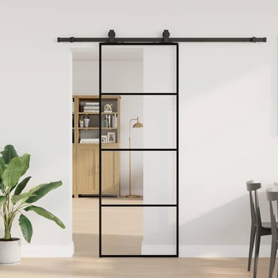 vidaXL - Schuifdeur - met - beslagset - 76x205 - cm - ESG - glas - zwart
