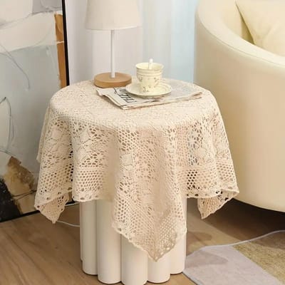 Kanten ronde vierkante tafelkleed met opengewerkte rand, vintage haakset, geschikt voor familiebijeenkomsten, feesten, picknicks 100x150cm