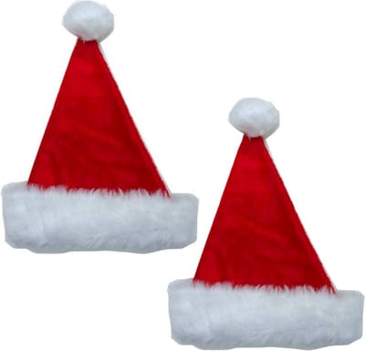 Faram Party Kerstmutsen - 2x - rood - met nepbont - pluche - polyester - volwassenen