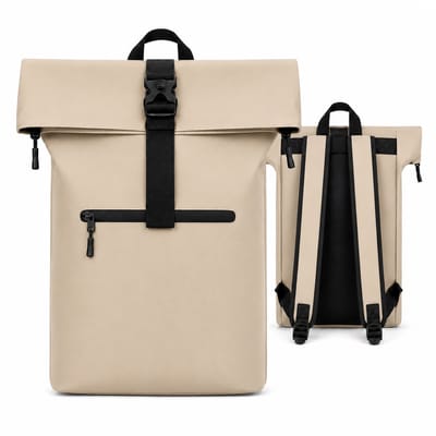 THL Design - Rolltop Rugzak 20 Liter - Laptoptas 15.6 Inch - Schooltas - Rugtas met Laptopvak - Beige