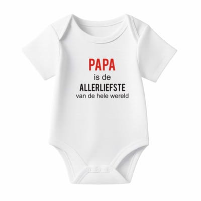 Romper met Tekst Baby – Papa is de allerliefste van de hele wereld – Wit – Korte mouw – Maat 74/80