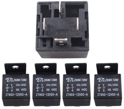 Dailygoody - Auto Relais 12V 40A - Hoogwaardige Schakelaar - 4-pole SPST - Betrouwbaar en Duurzaam - Geschikt voor Motoren en Voertuigen - 5 x