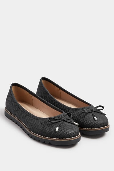 Yours Geweven Ballerina's Met Strikdetail In Een Extra Brede Pasvorm In Zwartsize 37EEE