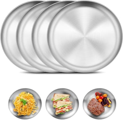 Roestvrijstalen borden - Metalen dinerborden - Kamperen en buiten - Onbreekbaar dubbellaags ontwerp - 4 stuks 20 cm - Zilver