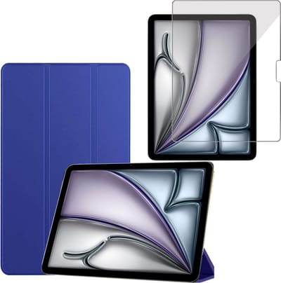 Hoesje + Screenprotector geschikt voor iPad Air 11 2025 M3 / 2024 & iPad Air 5/4 (10.9 inch 2022/2020) – Tempered Glass - Extreme Shock Smart Case - Blauw