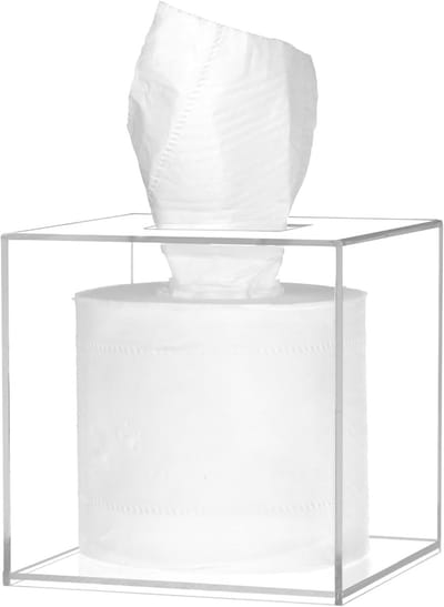 Moderne Acryl Tissuebox 14 x 14 x 14 cm - Transparante Vierkante Tissuehouder voor Badkamer en Keuken, Stijlvol en Duurzaam