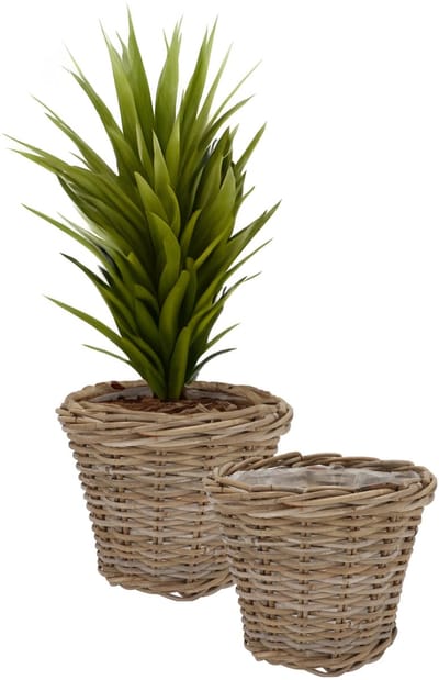 DK Design Plantenmand/aardappelmand tafelmodel - 2x - Ivy - met handvatten - rotan - B28 x H23 cm - binnen/buiten