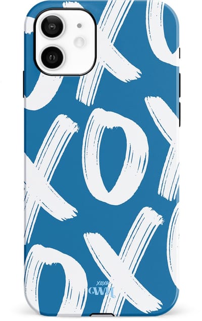 xoxo Wildhearts Can't Talk Now Blue - Double Layer hoesje - Blauw hoesje geschikt voor iPhone 12 - Beschermhoesje case geschikt voor iPhone 12 hoesje blauw - Tekst blauw - wit