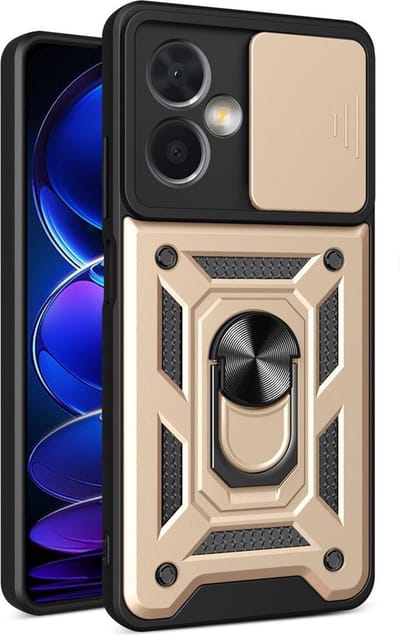 MobyDefend Hoesje - Geschikt voor Xiaomi Redmi Note 12 5G - Pantsercase Met Draaibare Ring - Goud