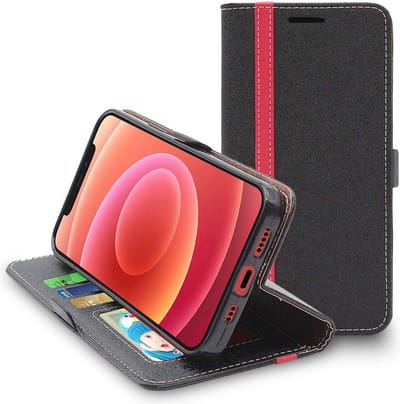 ebestStar - Hoes geschikt voor iPhone 12, 12 Pro Apple, Wallet Etui, Book case hoesje, Zwart, Rood