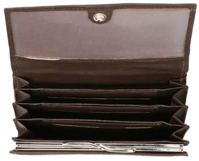 Leather Design Overslag Portemonnee met Beugel Bruin