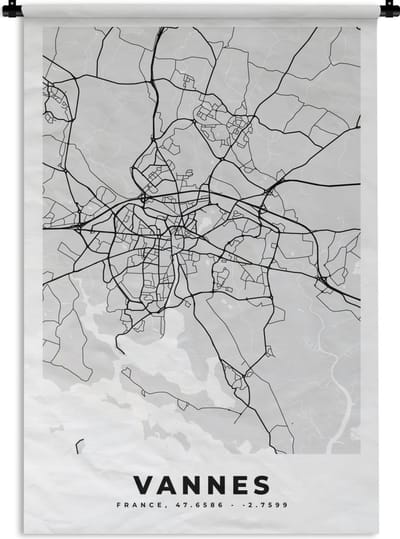 Wandkleed - Wanddoek - Stadskaart – Frankrijk – Kaart – Vannes – Plattegrond - 120x180 cm - Wandtapijt