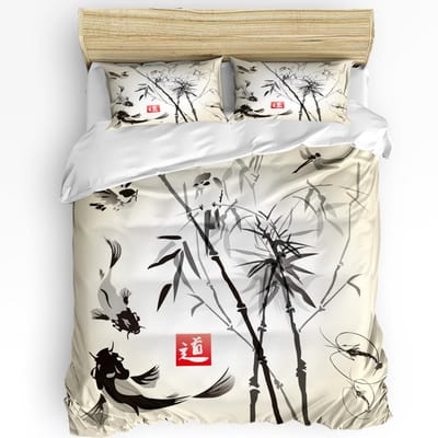 Japanse Geisha Karper Esdoornblad 3-delig Beddengoed Set Voor Slaapkamer Tweepersoonsbed Thuis Textiel Dekbedovertrek Dekbedovertrek Kussensloop AU Double(180x210cm)