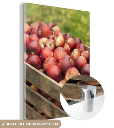 ® Glasschilderij 120x160 cm - Schilderij acrylglas - Appel - Fruit - Krat - Foto op glas - Muurdecoratie woonkamer - Wanddecoratie slaapkamer - Schilderijen