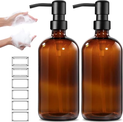 Famanu – Glazen zeepdispensers 500 ml met pomp – Set van 2 – Bruin glas