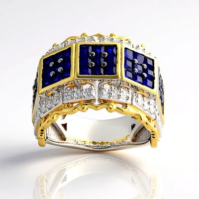 Cavill - Zilveren Damesring 925 Sterling Zilver Palladium - 45 x Kobaltblauwe Spinel 2,43ct + 24 Zirkonia 0,432ct - Brede Ring Geometrisch Luxe Design