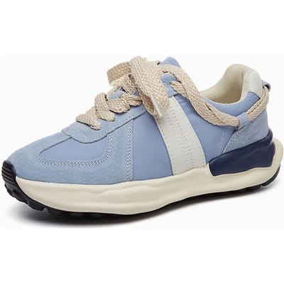 Casual Sneakers Dames Echt Leer Patchwork Gemengde Kleuren Vetersluiting Dames Sportschoenen Platform Schoenen Tennis Dames Nieuw 40 blauw