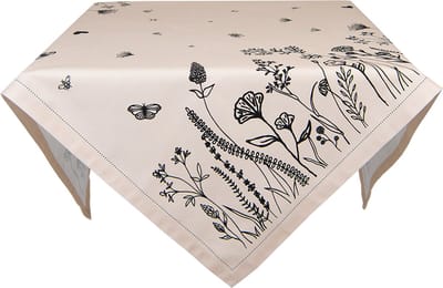 Clayre & Eef Tafelkleed 130x180 cm Beige Zwart Katoen Bloemen Tafellaken