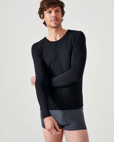 Damart - T-shirt met ronde hals en lange mouwen fijn ribgebreid Thermolactyl Sensitive - Heren - Zwart - (86-93) S