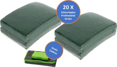 2 x 10 Professionele Schuurlapjes - Schuurvlies - Handpad Groen Met gratis Professionele Microvezeldoek & Heavy Duty Scrub Schuurspons 15 x 22,5 cm, 8 mm Dik