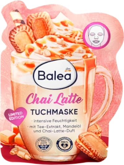 Balea Gezichtsmasker Chai Latte | 1 stuk - Thee-extract, Amandelolie & Chai kruiden | Zijdezacht doekje voor optimaal comfort - Limited Edition