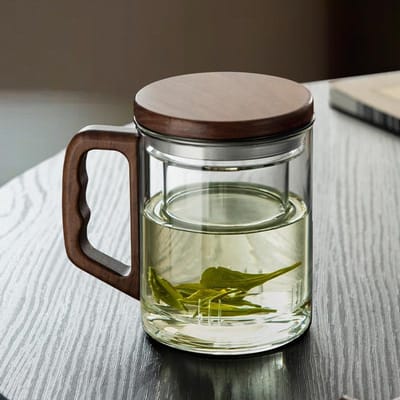 Tasse à Thé en Verre Ménagère Bureau Hommes et Femmes Infuseur à Thé en Verre Verre Borosilicaté Élevé Filtre Séparation Eau de Thé Tasse Trois Pièces 400ml gray