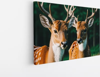 Saammp Canvas Schilderij -2 Herten - Portret - Natuur - Dieren - 45x30 - Foto op canvas - Wanddecoratie - Muurdecoratie Woonkamer - Slaapkamer decoratie - Canvas Print