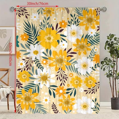 2 STUKS- Zonnebloem - HD Gedrukt Gordijn - Polyestermateriaal - Geschikt voor slaapkamer, woonkamer, studeerkamer (aanpasbaar) 23Wx59L(60x150CM)x2 yellow