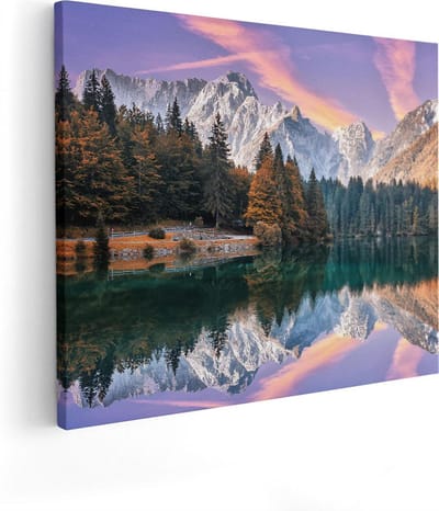 Artaza Canvas Schilderij Landschap - 50x40 cm - Muurdecoratie Bergen - Wanddecoratie Bos - Schilderij Water - Schilderijen Op Canvas