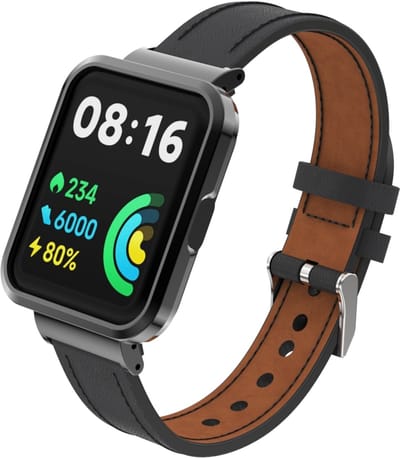 By Qubix - Leren band met case - Zwart - Geschikt voor Xiaomi Redmi Watch 2 (Lite)
