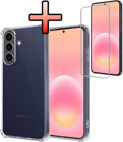 Hoesje - Met Screenprotector - Geschikt voor Samsung Galaxy A57 - Sterk & Shockproof - Siliconen Case - Back Cover - Telefoon Hoes - Shock Proof - Transparant