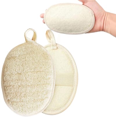 lichaamsspeelingspons, natuurlijke luffa-spons, milieuvriendelijke en biologisch afbreekbare douchespons, 2 stuks