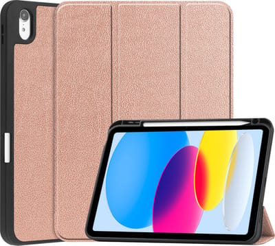 Hoesje - Geschikt voor Apple iPad A16/A18 (2022/2025/2026) - 10.9 & 11 inch (10e, 11e & 12e generatie) - Dun & Stevig - Trifold Bookcase - Hard Cover Case - Met Uitsparing Geschikt voor Apple Pencil - Hardcover Book - Tablet Hoes - Rosé goud
