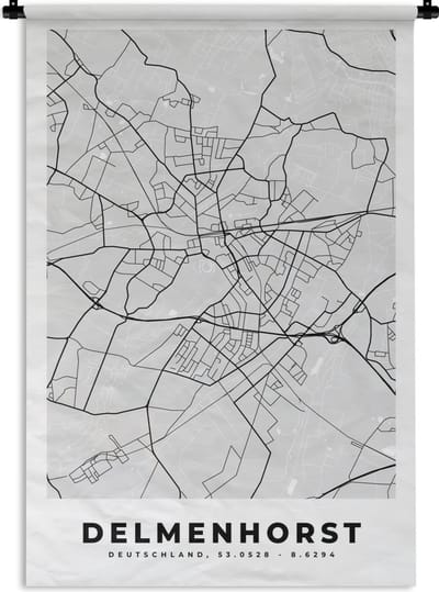 Wandkleed - Wanddoek - Delmenhorst - Kaart - Stadskaart - Duitsland - Plattegrond - 120x180 cm - Wandtapijt