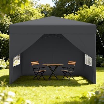 Froadp 2,5 x 2,5 m One-Touch Opvouwbare Partytent ​​Inclusief 4 Zijpanelen Tent Tuinpaviljoen Geschikt voor binnenplaatsen & tuinen Voor buitengebruik Antraciet