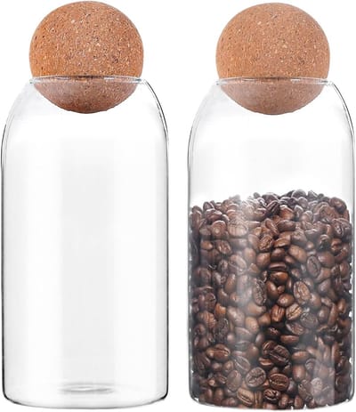 voorraadpotten voor levensmiddelen, met bal, kurkdeksel, 800 ml, glazen voorraadpotten, voorraadpotten met deksel, luchtdichte glazen container, glazen met kurk, voor koffie, specerijen, thee