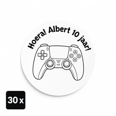 30 Traktatie Stickers | Playstation | JM Woods | Stuur Naam & Leeftijd naar info@ jmwoods.nl | 5x5cm | Ronde stickers | 30 stuks | Jongens