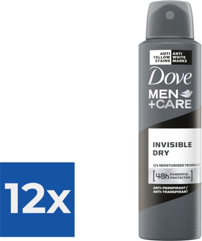Dove Deodorant Deospray Men + Care Invisible Dry 150 mL - Voordeelverpakking 12 stuks