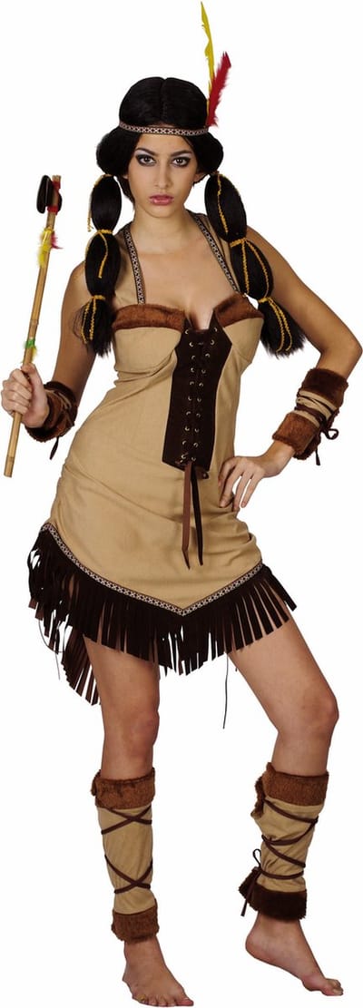 Vegaoo - Sexy beige franje indianen outfit voor vrouwen