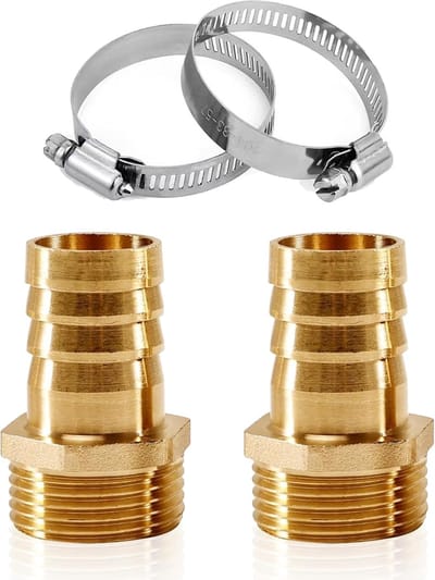2 stuks messing slangtule, messing slangschroefverbinding 1 inch AG x 25 mm (1") tuit slangaansluiting stekker adapter, 1 inch buitendraad adapter (1" AG x 25mm)