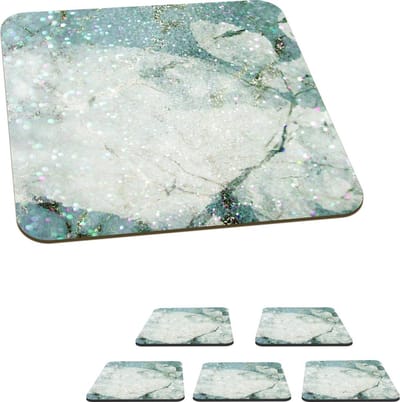 Onderzetters voor glazen - Marmer - Glitter - Groen - 10x10 cm - Glasonderzetters - 6 stuks