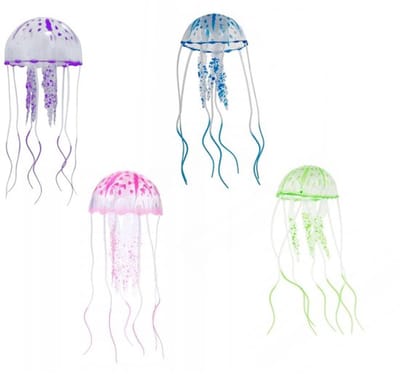 Aquariumdecoratie Fluorescerende Kwallen - Gloeiende Ornamenten - Kunstkwallen - Set van 4 - Decoratie voor Aquarium - Lichteffect in Donker - Aquariumornament