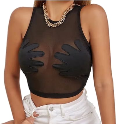 Sexy mouwloze top - Hoge stretch - Transparant - Handen op borsten - Modieus