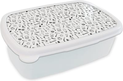Broodtrommel Wit - Lunchbox - Brooddoos - Cosmetica - Patronen - Make up - 18x12x6 cm - Volwassenen