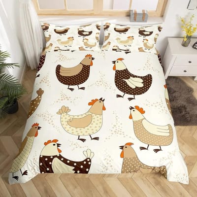 Schattig Kip Dekbedovertrek King Queen Kleurrijk Haan Beddengoed Set Boerderijdier Dekbedovertrek Grappig Rustiek Boerderijhuis Quiltovertrek AU Queen 210x210cm