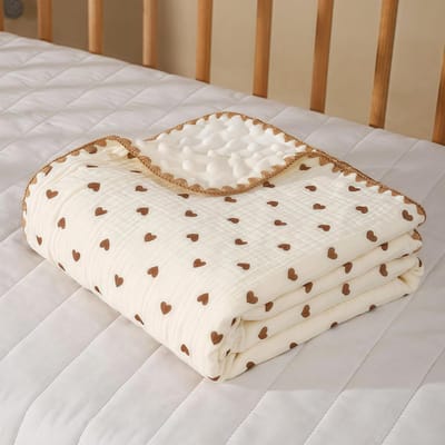 Bean Blanket - Deken - Klein dekbed - 100×100 cm - Katoen - Inbakerdeken met print voor pasgeborenen - Zachte en huidvriendelijke babydeken - Unisex - Wiegdeken - Wit