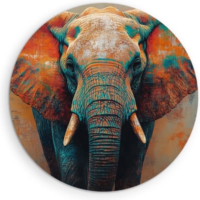 Saammp Muurcirkel Hout - Abstract - Olifant - Dieren - Ø 90 - Wandcirkel - Wanddecoratie Cirkel - muurdecoratie Woonkamer - Slaapkamer decoratie - Rond Schilderij