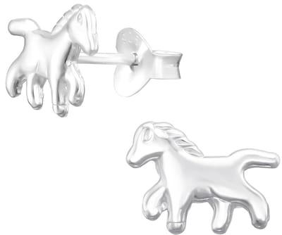 Joy|S - Zilveren pony paard oorbellen - 10 x 7.5 mm - kinderoorbellen